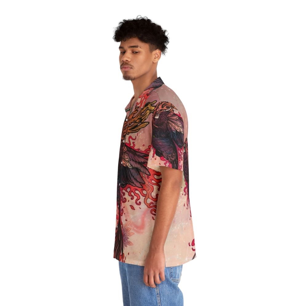 Fiery Phoenix Hawaiian Shirt with Legendary Mythical Creature Design - People Left