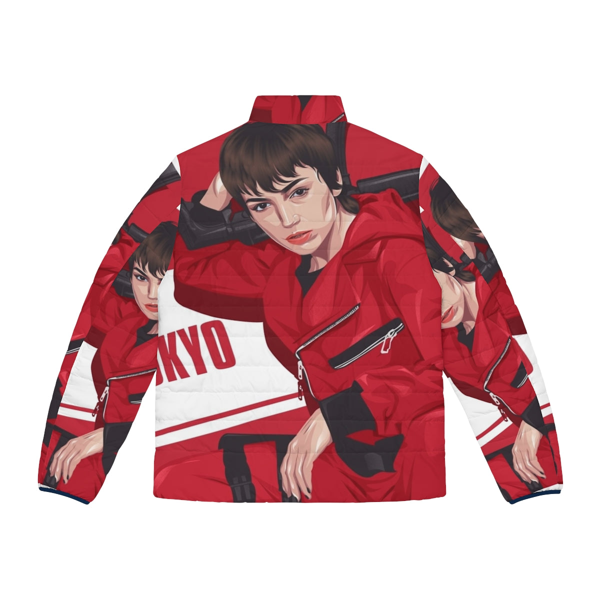 Tokyo puffer jacket with Money Heist anime-style design - Back