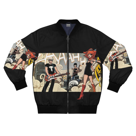 The Clash At Demonhead band logo printed on a vegan bomber jacket, inspired by the Scott Pilgrim movie and comic series.