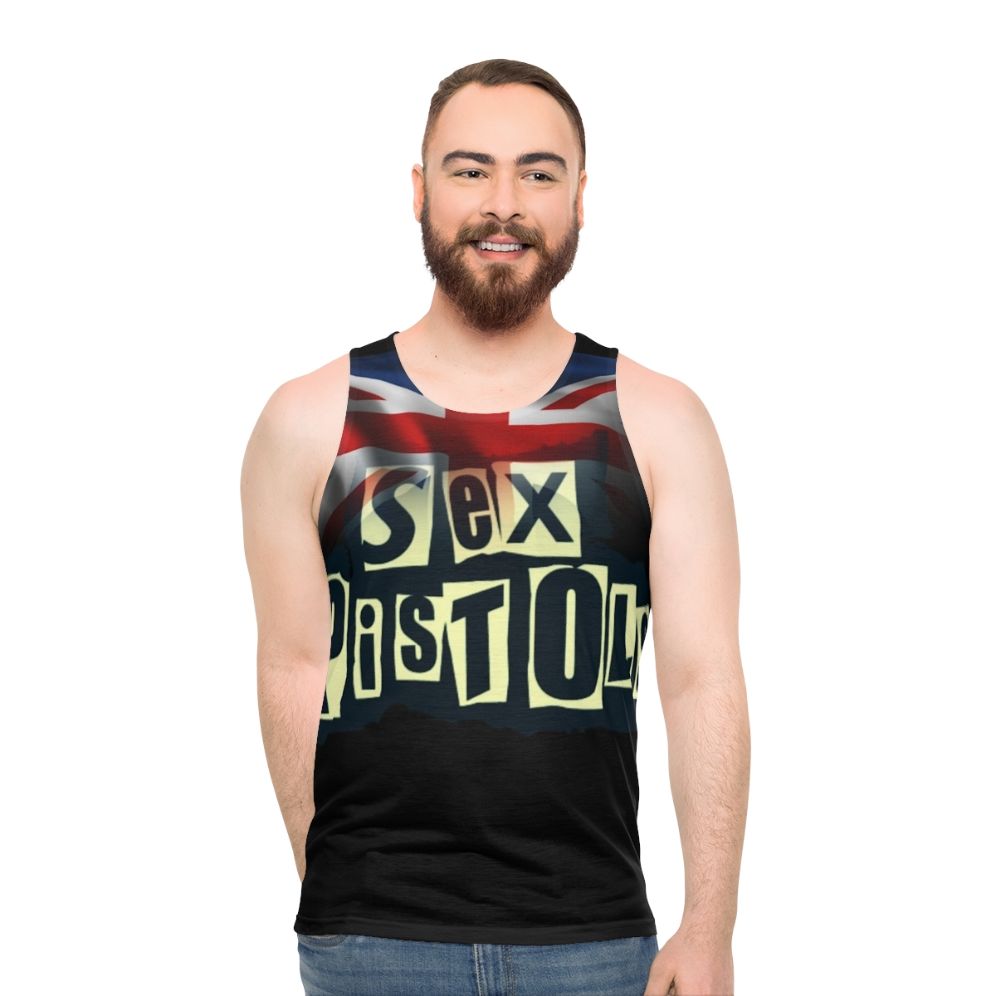 Punk rock unisex tank top with Pistols logo - men