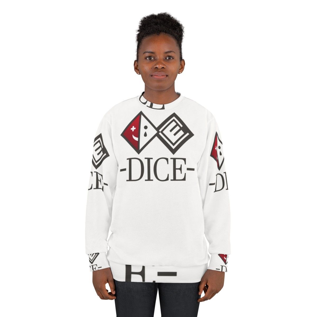 Dice logo sweatshirt featuring Kokichi Ouma from Danganronpa - women