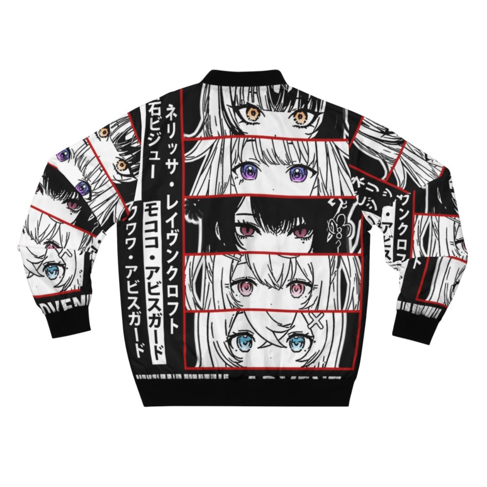 Stylish bomber jacket featuring the Holo Advent panel design from the Hololive English virtual youtuber group - Back