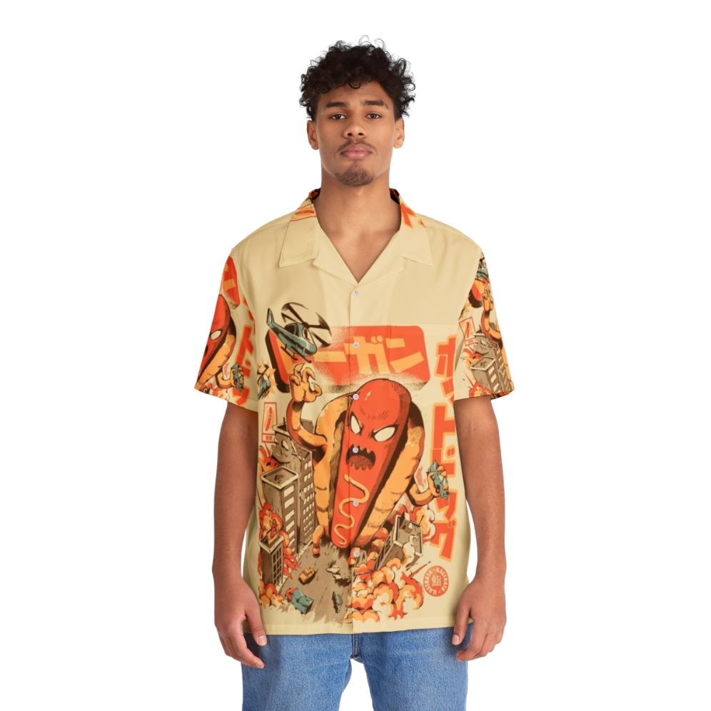 Hot Dog Hawaiian Shirt with Anime-Inspired Monster Artwork - People Front