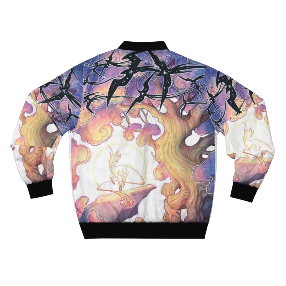 Nightsky fantasy bomber jacket with stars, birds, and other fantasy elements - Back