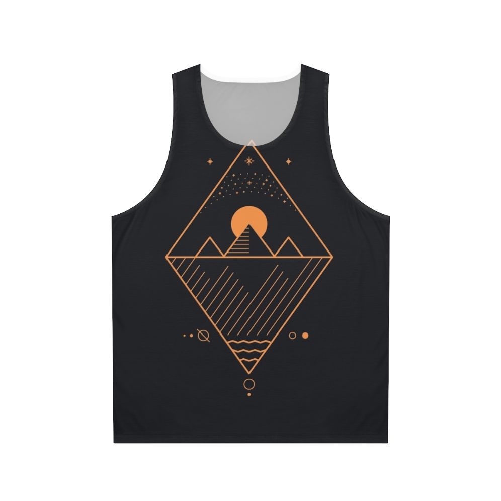 Minimalist sci-fi unisex tank top with geometric pattern