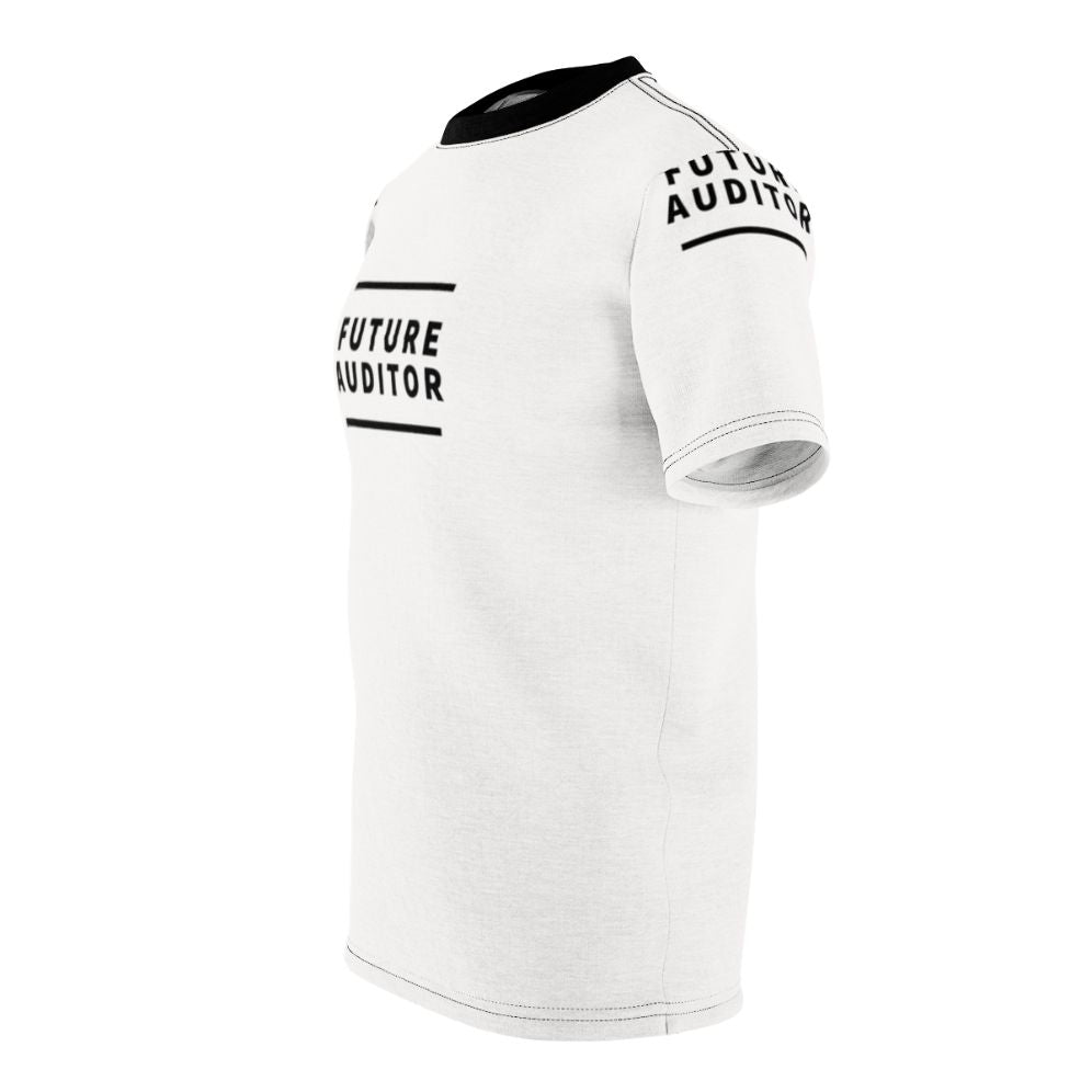 Stylish future auditor text design t-shirt for accounting, bookkeeping, and feminist professionals - men left