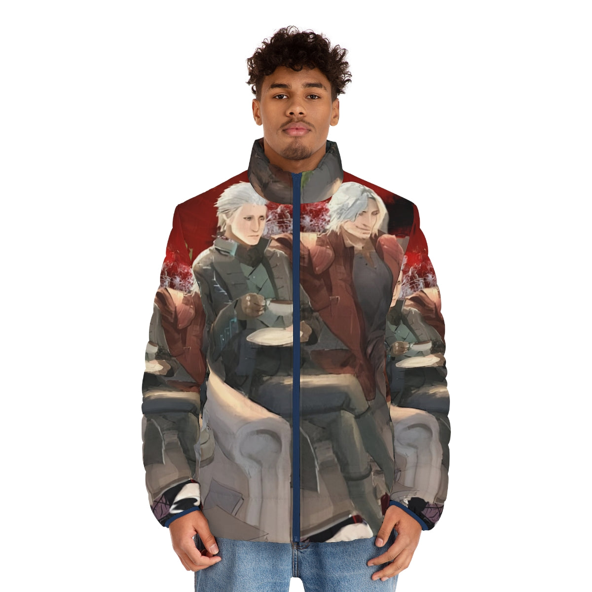 Devil May Cry Painting Puffer Jacket 3 - Anime Gaming Apparel Featuring Characters From Devil May Cry 5 - men front