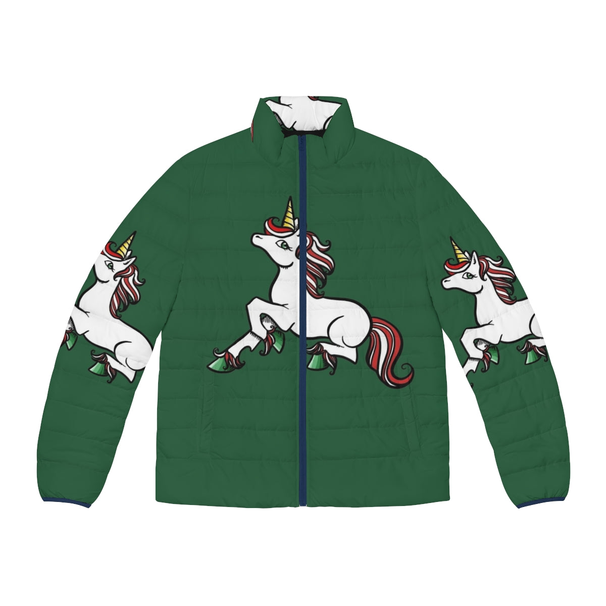 A cozy and fashionable Christmas unicorn puffer jacket perfect for the holiday season