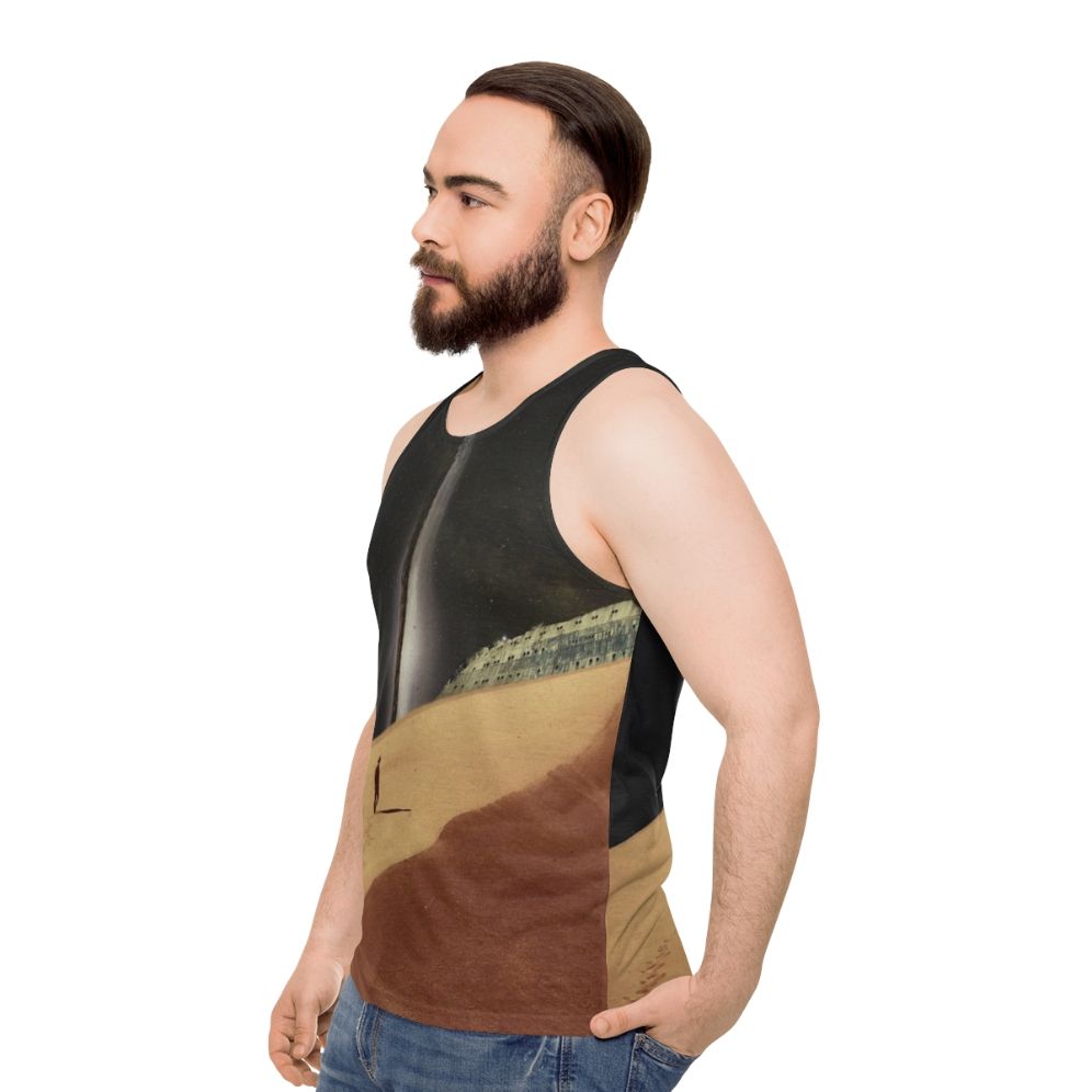 Retro collage design tank top depicting a dreamy desert landscape with stars and space elements - men side