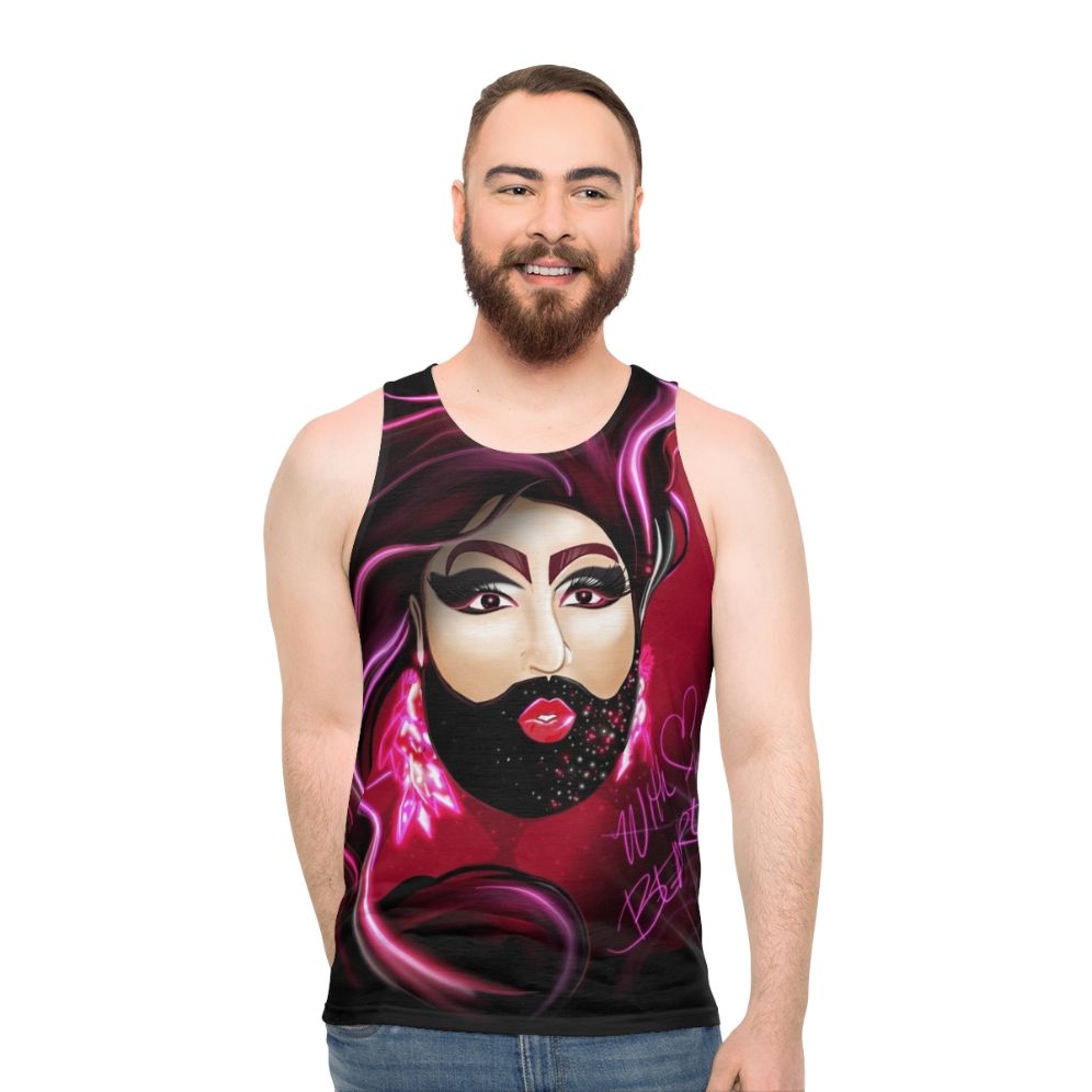 Bearonce unisex tank top featuring bearded lady, drag queen, and gay bear fan art - men