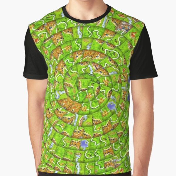 Carcassonne board game themed swirl graphic t-shirt