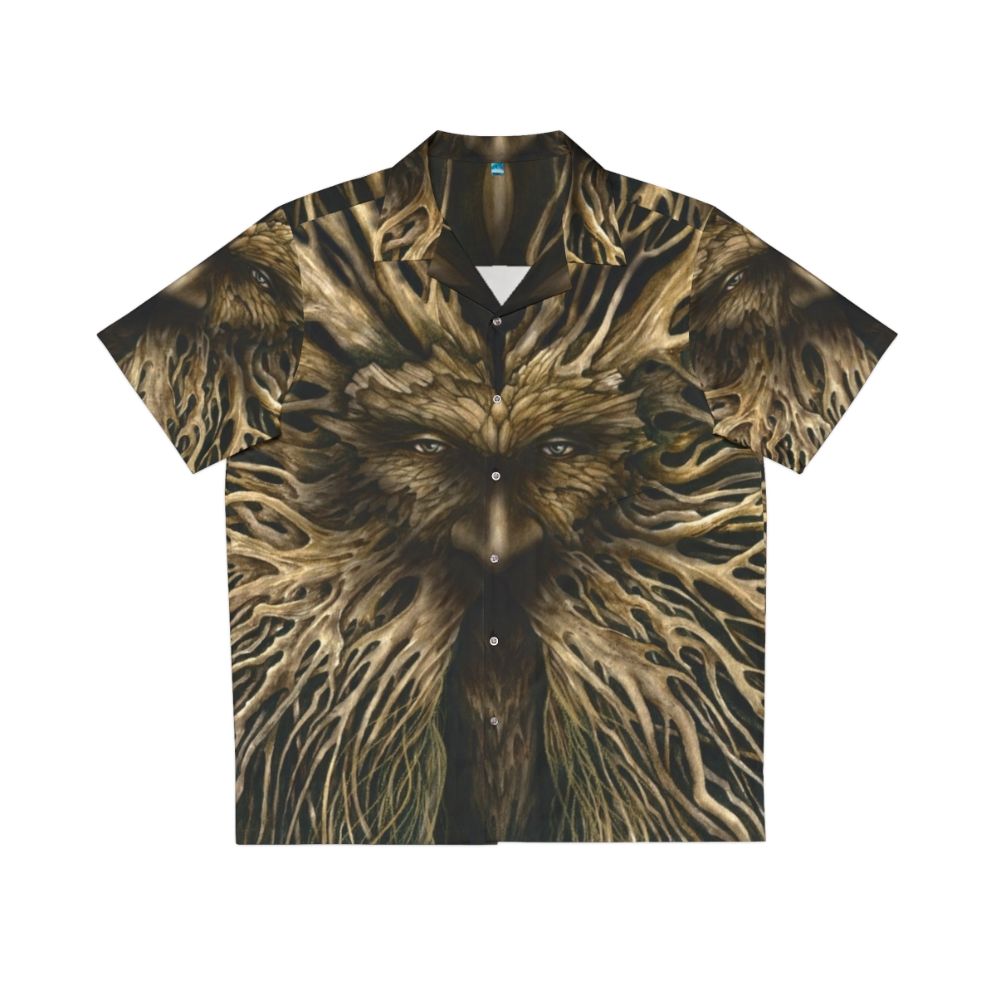 Lord of the Greenwood Hawaiian Shirt with Green Man Deity Design