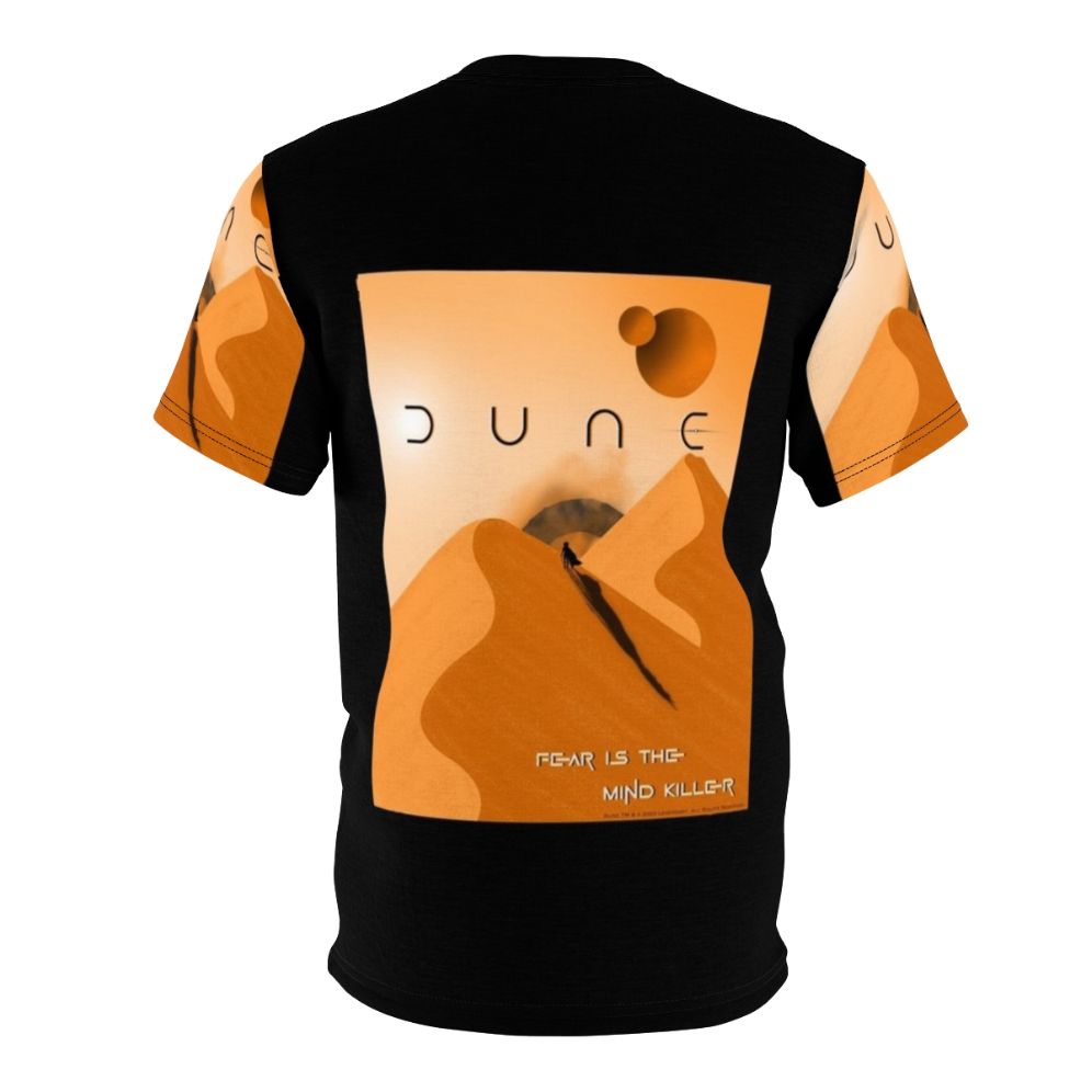 Dune-inspired t-shirt featuring the quote "Fear Is the Mind Killer" and iconic Dune imagery - Back