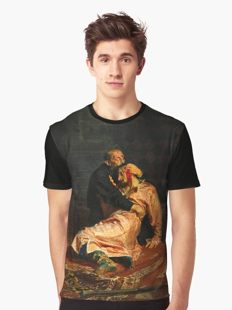 Vivid retro graphic t-shirt featuring the painting "Ivan the Terrible and His Son Ivan" by Ivan Repin - Men