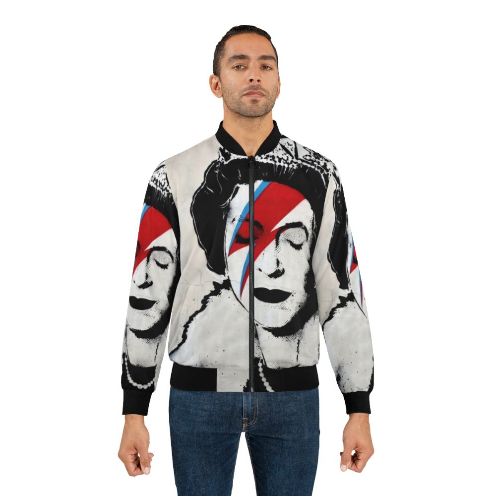 Banksy-inspired bomber jacket featuring a graffiti-style design of Queen Elizabeth II - Lifestyle