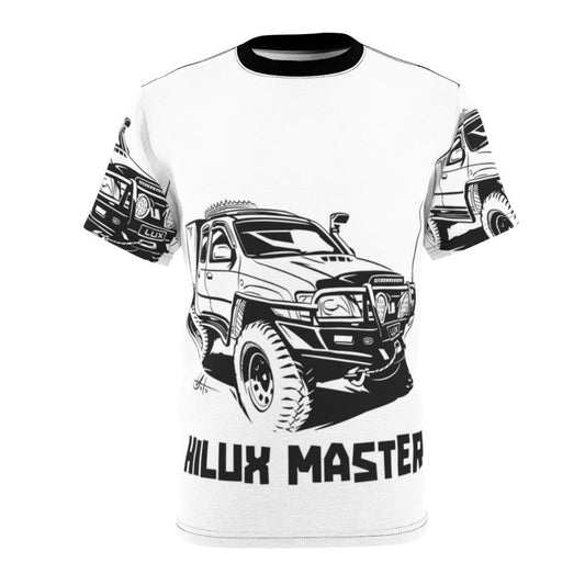 Toyota Hilux inspired adventure all-over print t-shirt with offroad and 4x4 design elements