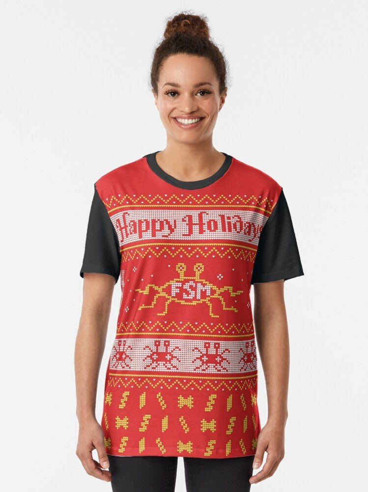 Pastafarian Christmas Sweater with Flying Spaghetti Monster Graphic - Women