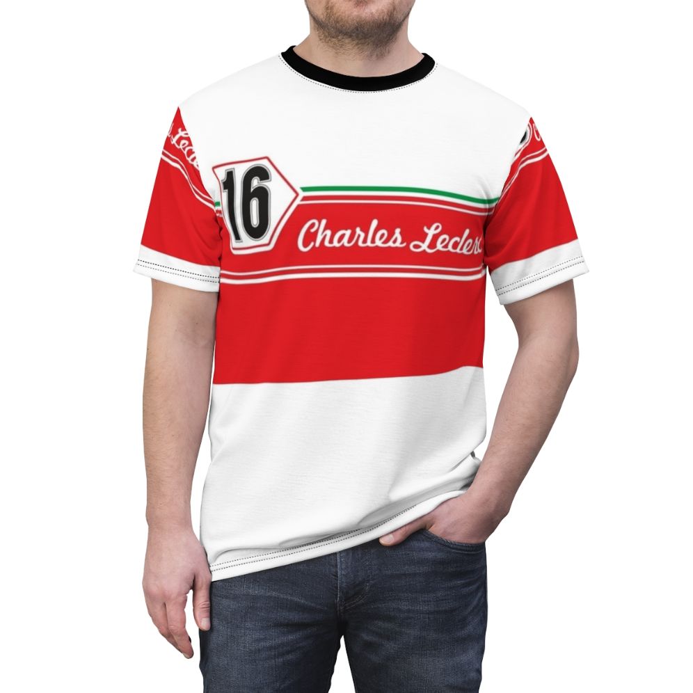 Retro-style Formula 1 t-shirt featuring Charles Leclerc's race number 16 - men front