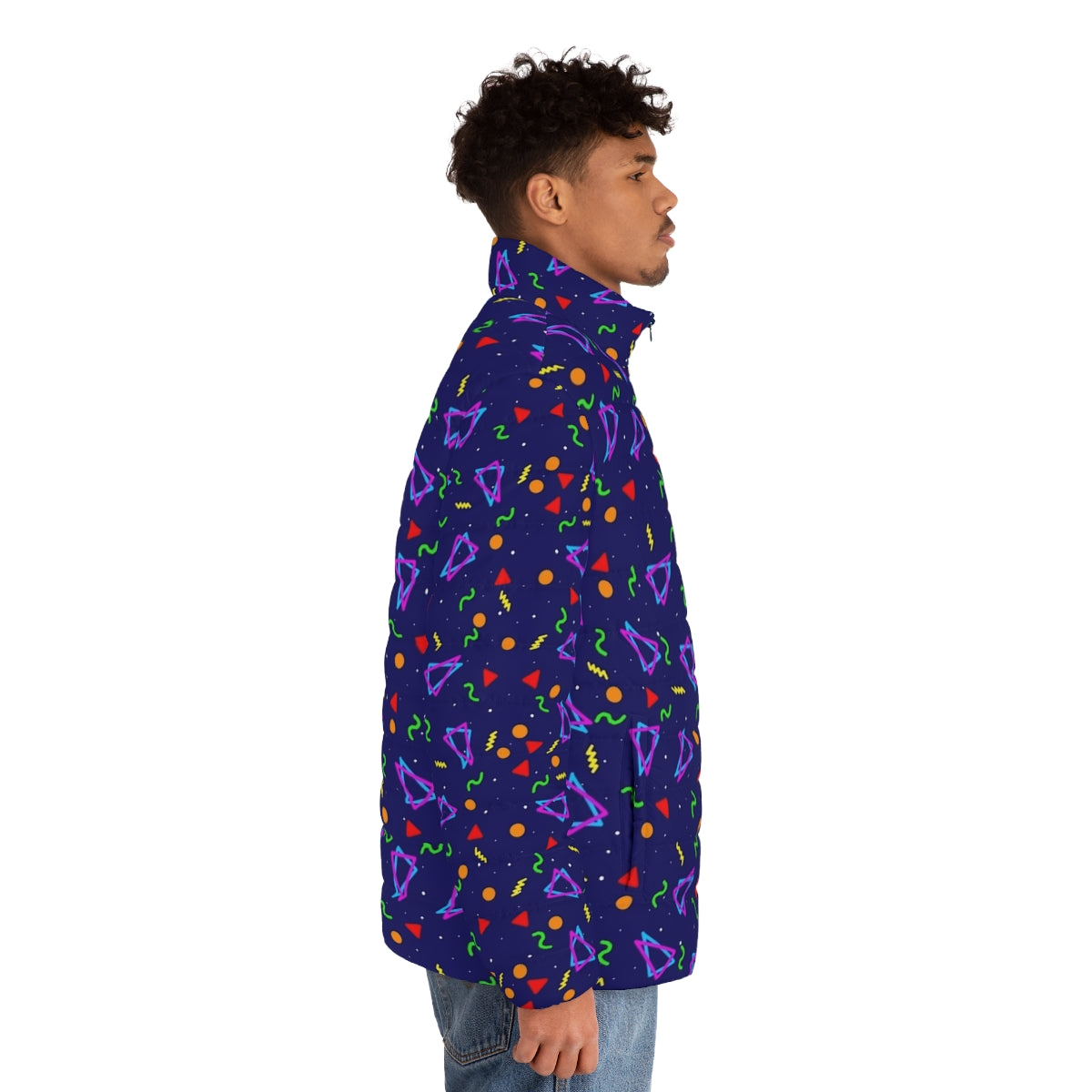 Arcade Carpet Puffer Jacket with Retro 80s Video Game Inspired Design - men side right