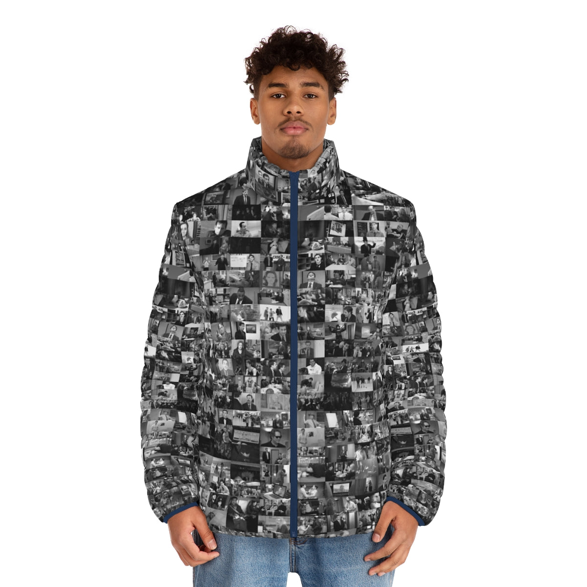 The Office themed puffer jacket featuring characters and iconic scenes from the hit TV show - men front