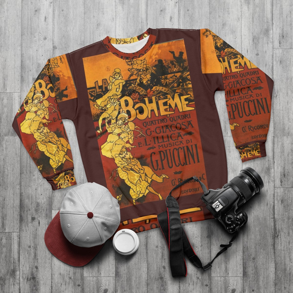 Boheme Opera Sweatshirt featuring Metlicovitz vintage design - flat lay