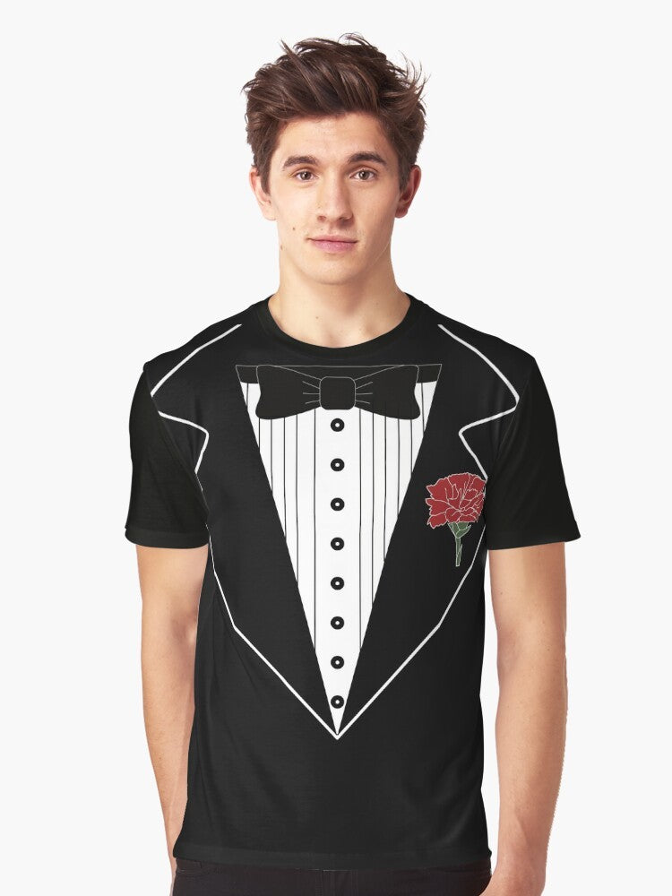 Funny tuxedo graphic t-shirt for men, featuring a playful tuxedo design - Men