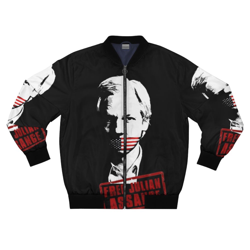 Free Julian Assange Political Bomber Jacket with Wikileaks and Truth Graphics