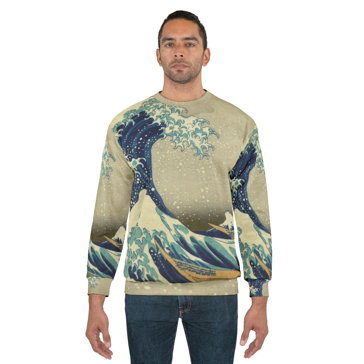 Kanagawa Wave Sweatshirt - Hokusai inspired wave art design - men