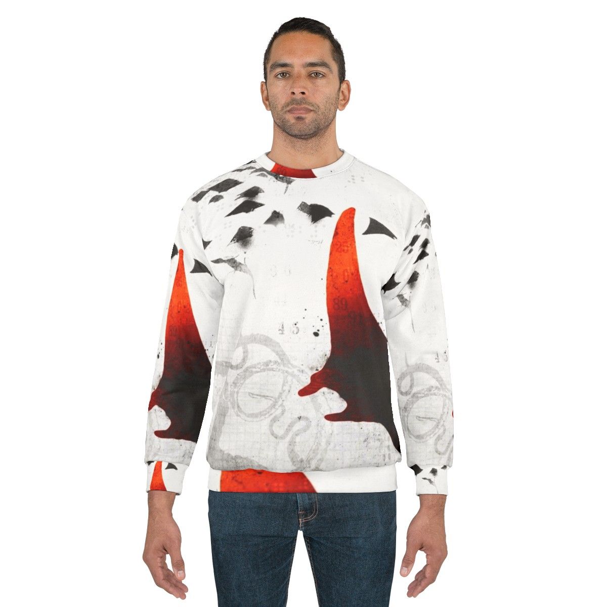 Manta Ray Red Sweatshirt with Gritty Ocean Sealife Design - men