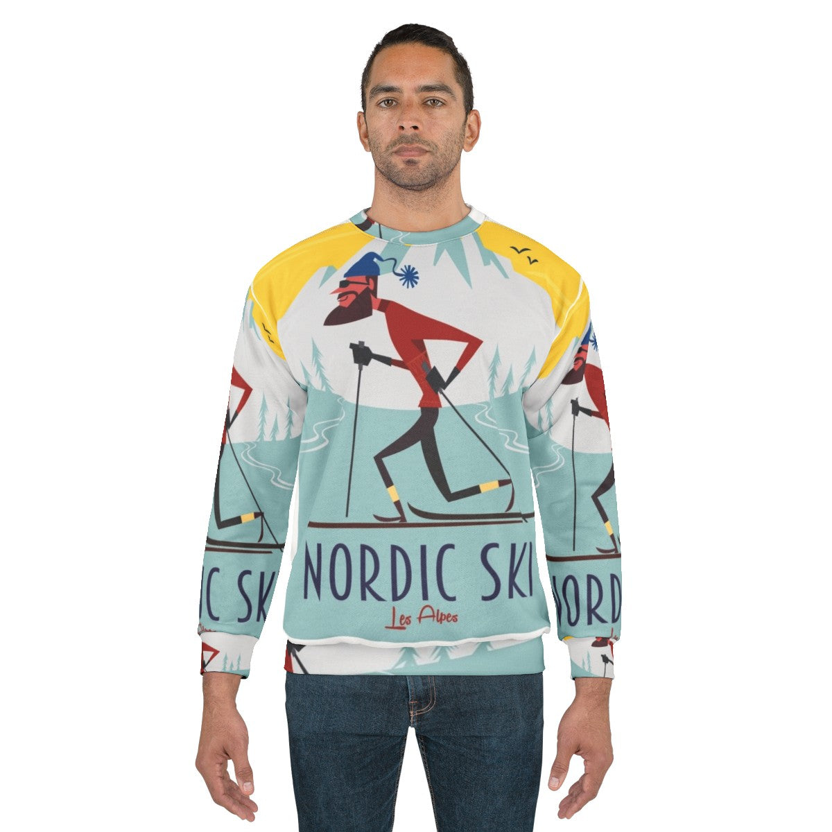 Nordic ski poster printed on a cozy sweatshirt - men