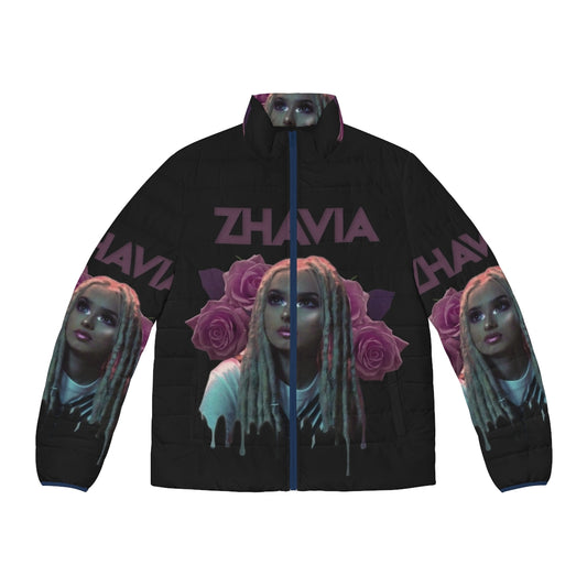 Zhavia Ward wearing a cozy floral puffer jacket