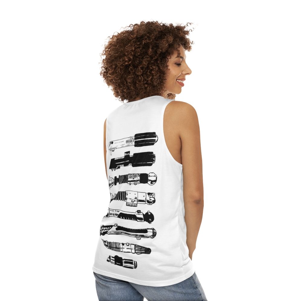 Minimalist Star Wars Lightsaber Jedi Unisex Tank Top - women back