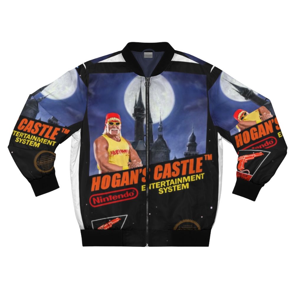 Hogan's Castle bomber jacket featuring video game dunkey graphics