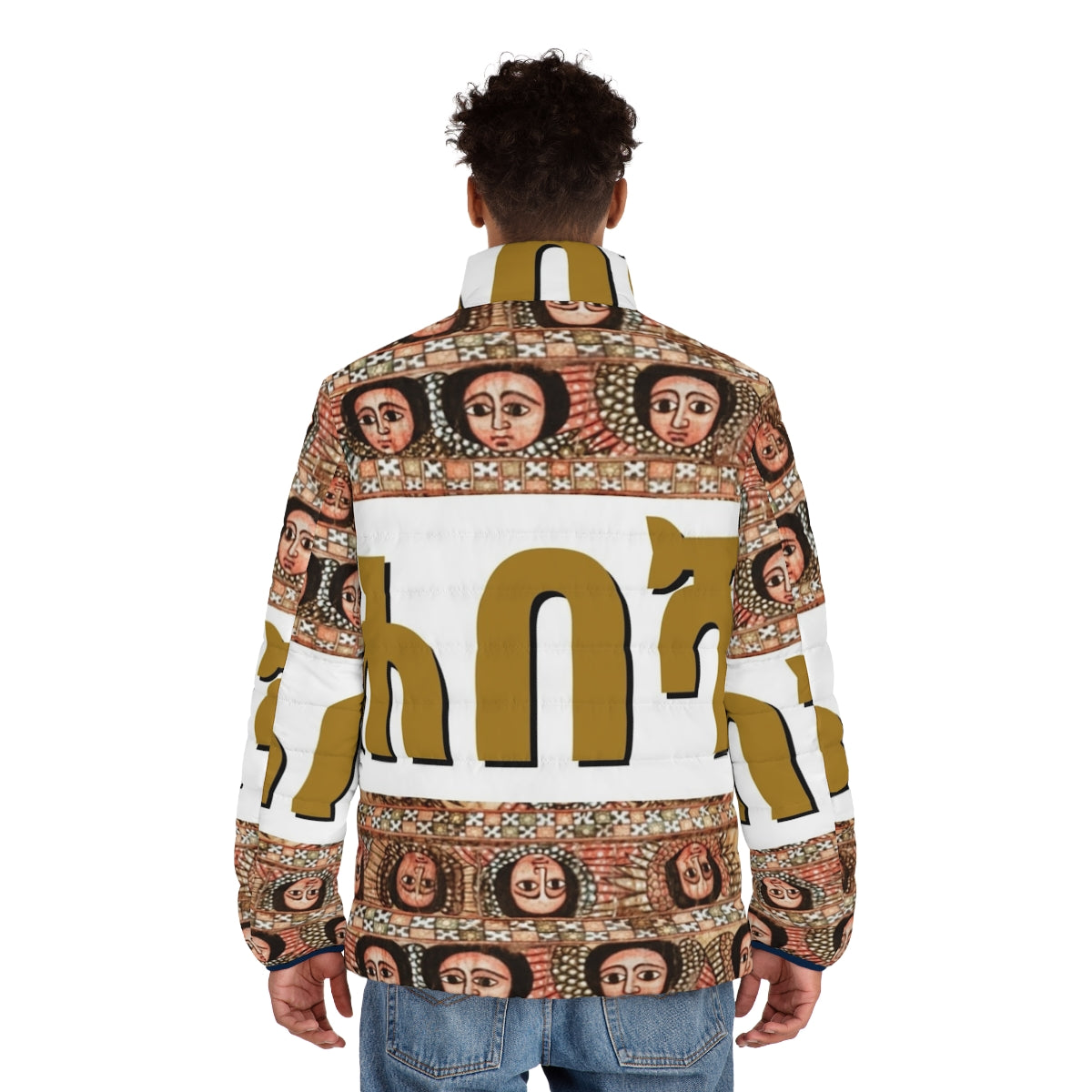 Habesha Puffer Jacket in Stylish Design for Ethiopian Orthodox Tewahedo Believers - men back