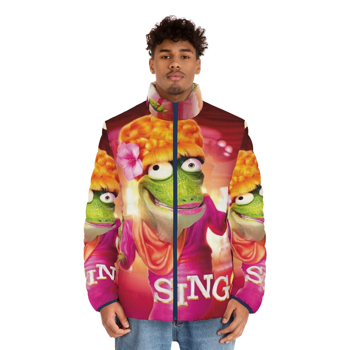 Sing 2 puffer jacket featuring characters from the animated movie - men front