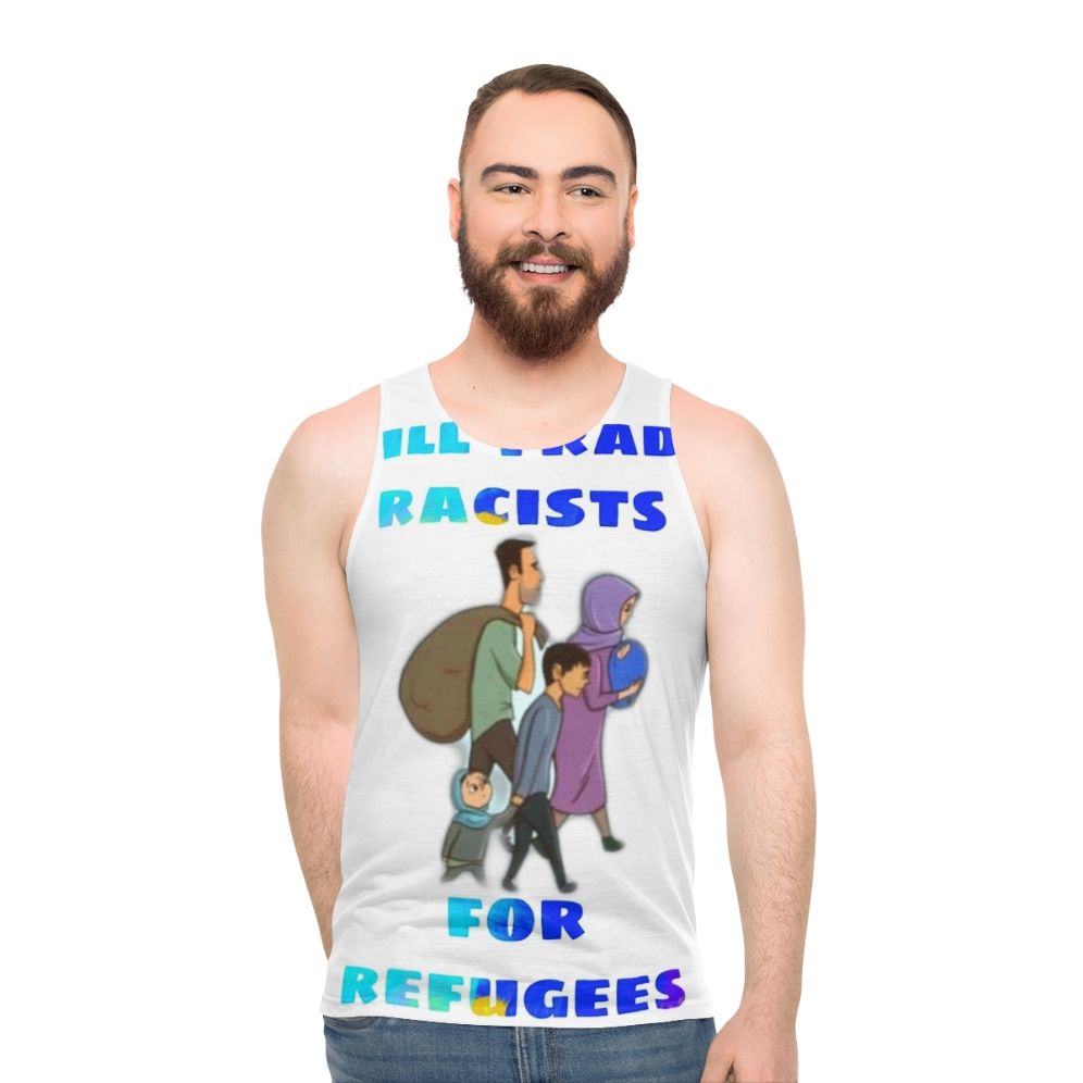 Unisex tank top with anti-racism message - men