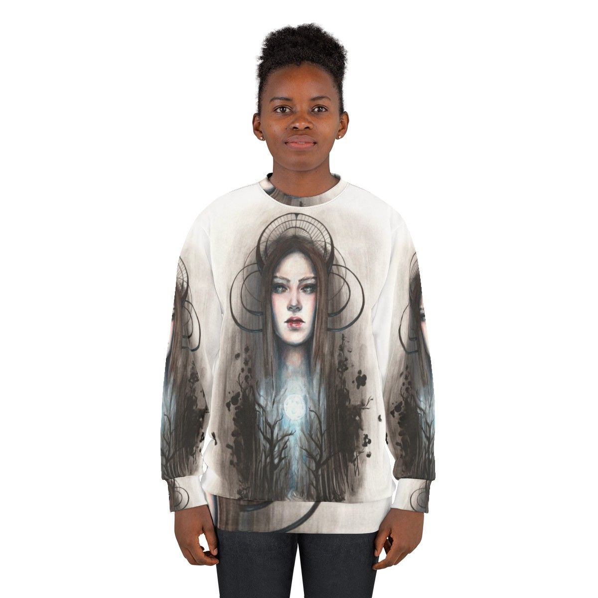 Artemis Acrylic and Ink Painting Sweatshirt featuring Greek Mythology Goddess Huntress - women