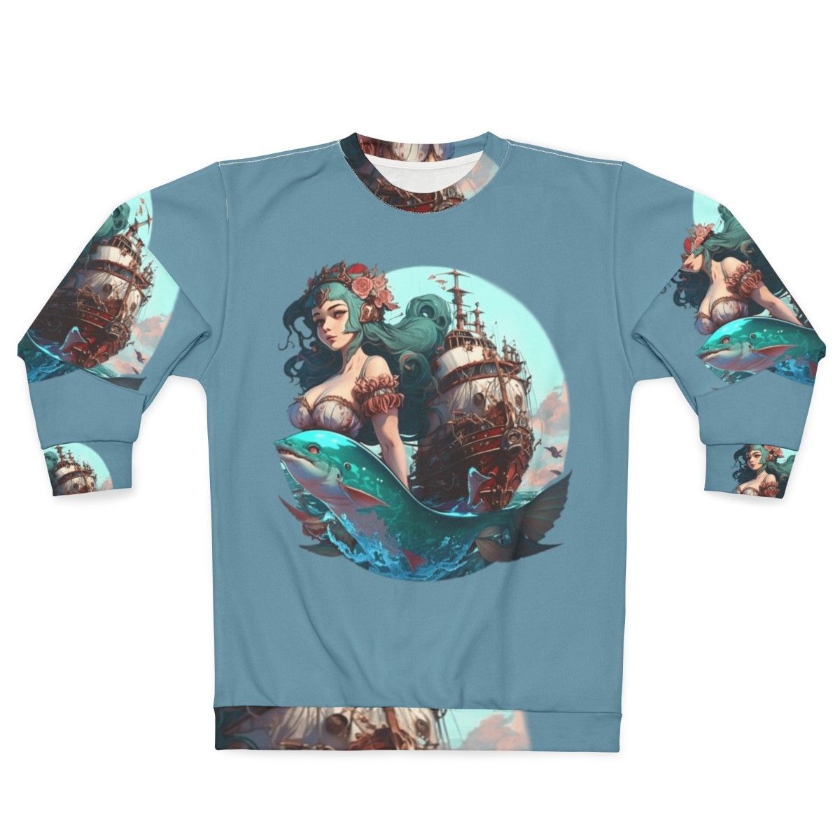 Mythical sea creatures sweatshirt featuring whimsical fantasy ocean beasts