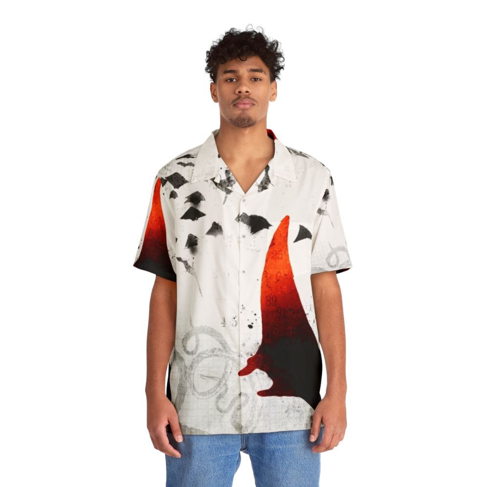 Red Hawaiian shirt featuring a manta ray and ocean life design - People Front