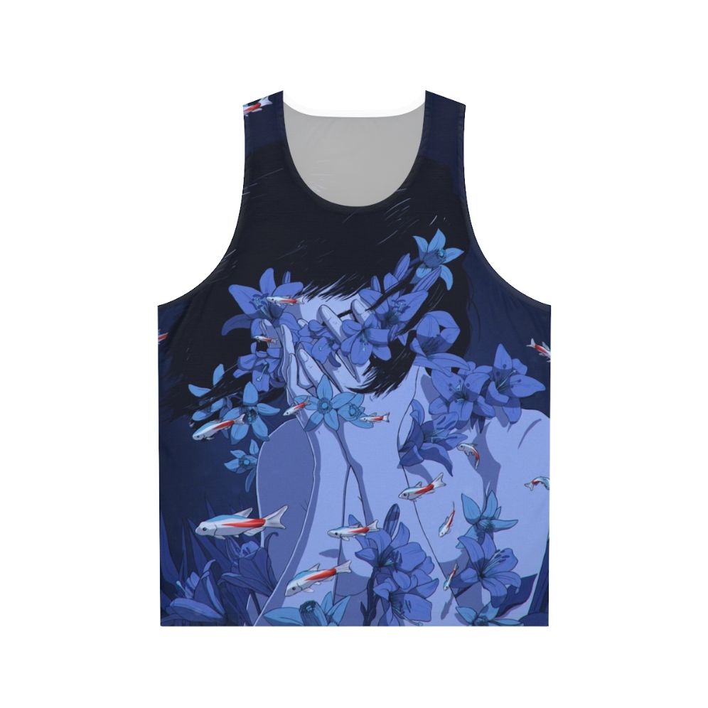 Retro anime-inspired unisex blue tank top