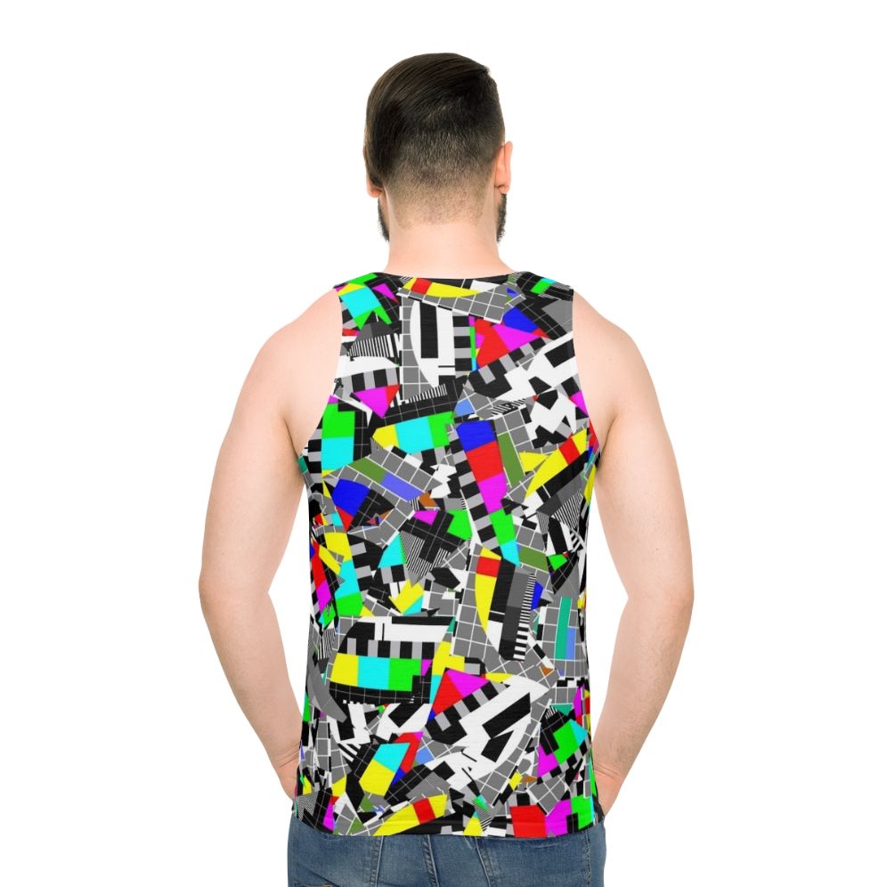 Unisex tank top with vibrant TV test pattern design - men back