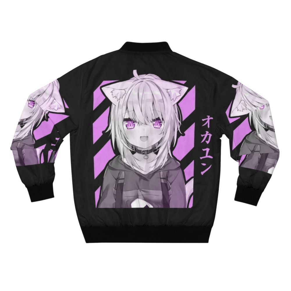 Nekomata Okayu design anime-themed bomber jacket with cat ears and colorful graphics - Back