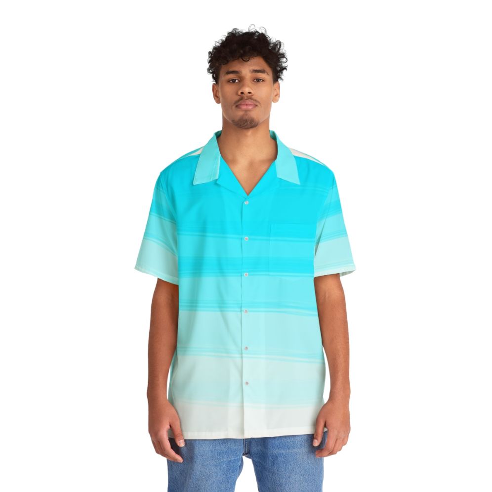 Artistic blue ombre Hawaiian shirt with paintbrush strokes - Lifestyle