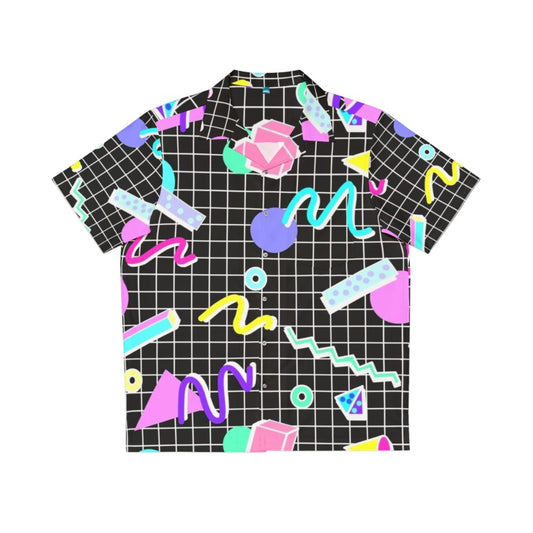 80s retro grid design Hawaiian shirt with abstract cyberpunk aesthetic