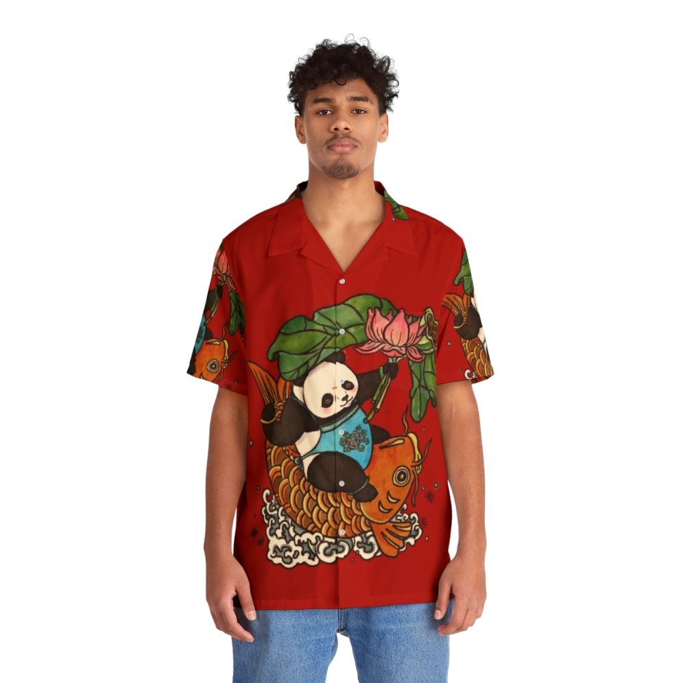 Abundance Year After Year Hawaiian Shirt with Floral Pattern, Koi Fish, and Lotus Flower - People Front