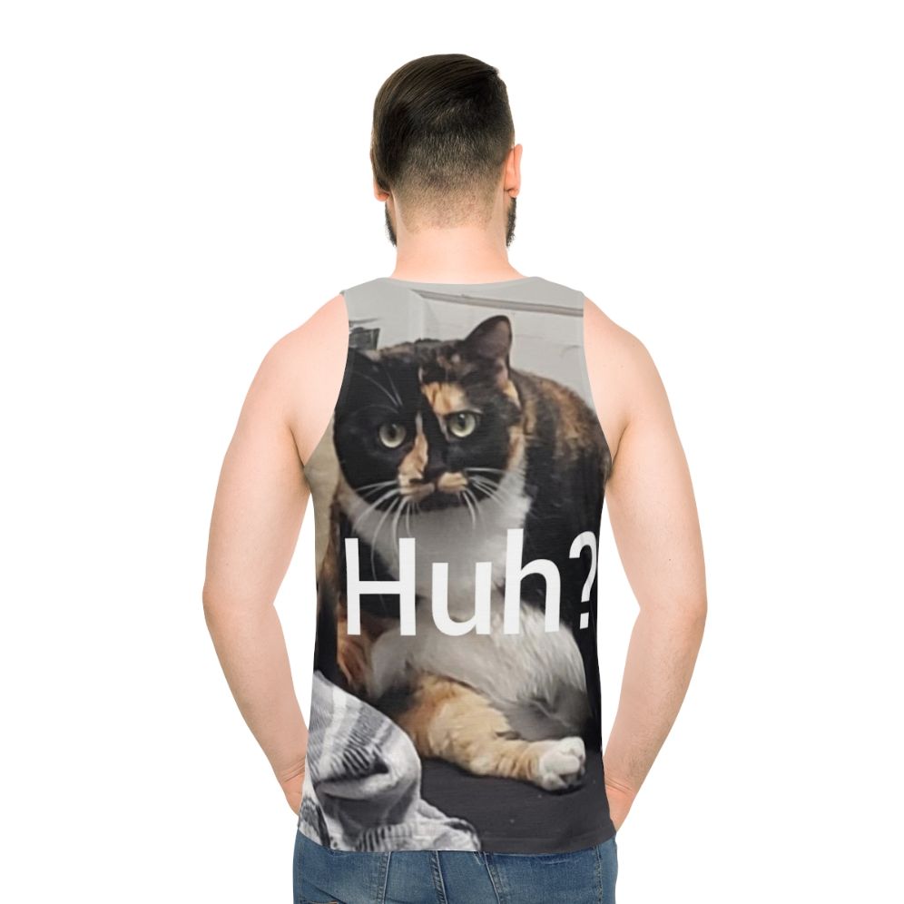 Unisex funny cat "Huh" tank top - men back