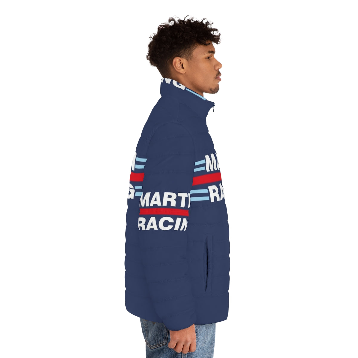 Martini Racing Puffer Jacket featuring Alfa Romeo, Lancia, and Fiat racing heritage - men side right