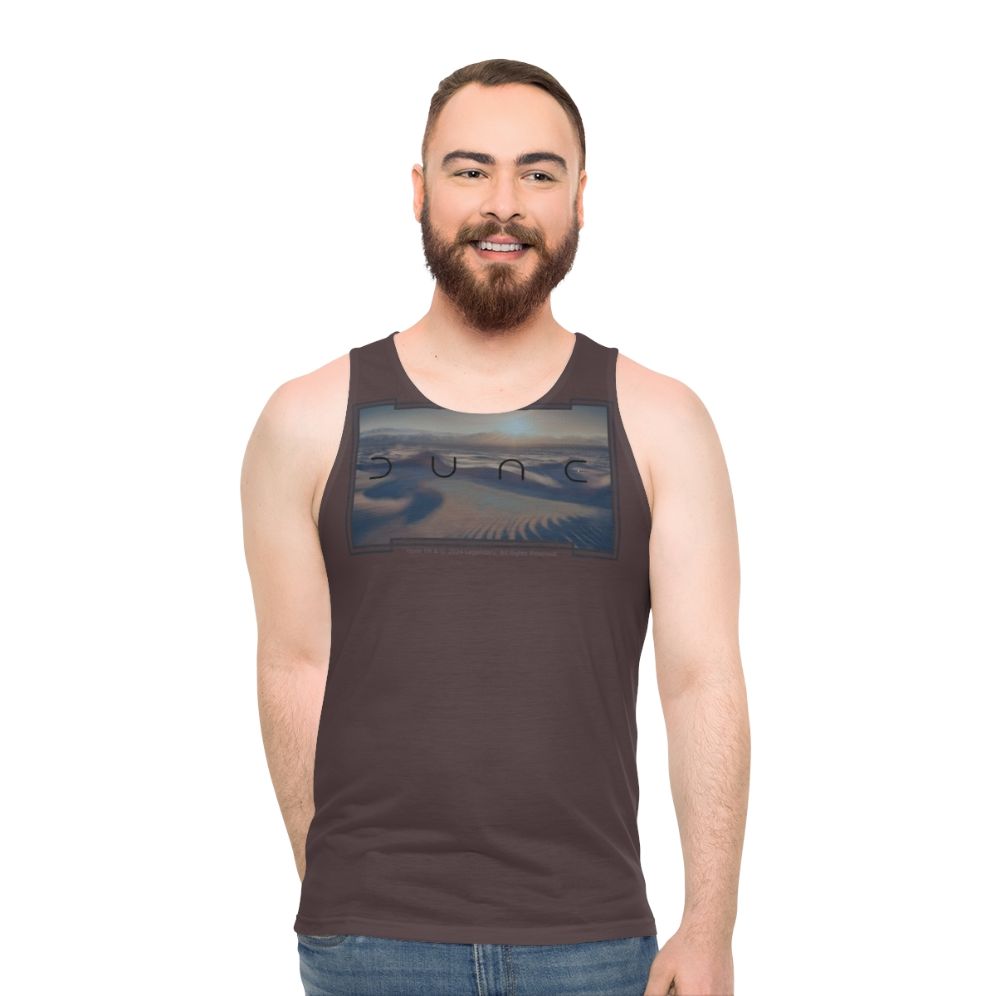 Dune-inspired unisex tank top with desert landscape design - men