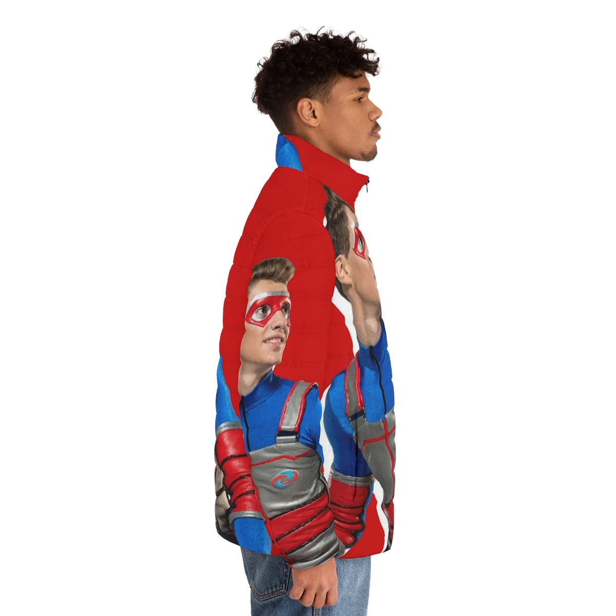 Kid Danger Red Puffer Jacket with Nickelodeon Superhero Design - men side right