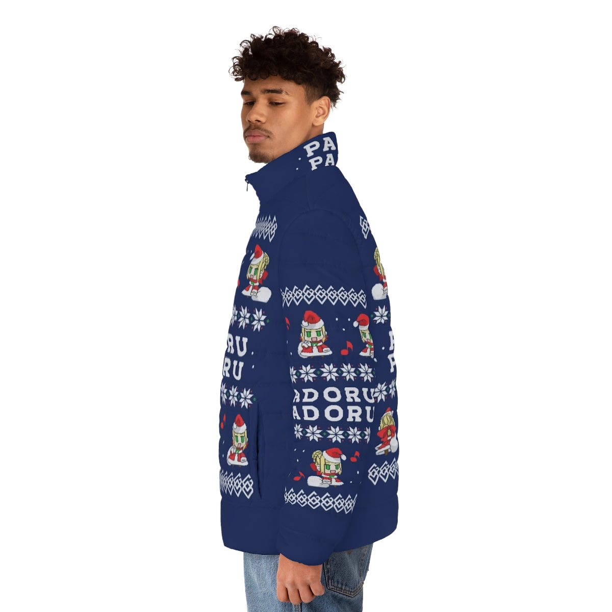 Padoru Padoru Puffer Jacket - Anime-inspired winter wear with Fate Grand Order characters - men side left